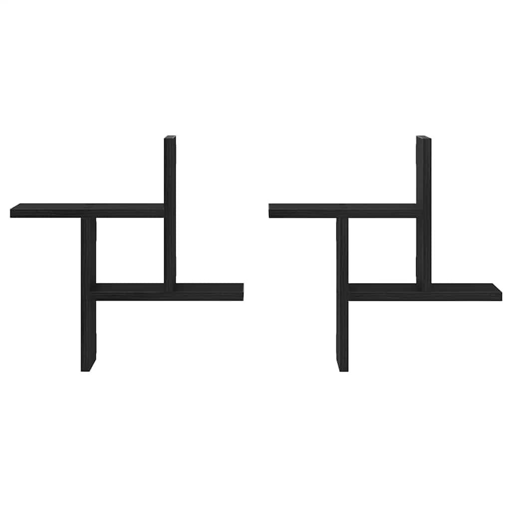 VidaXL Wandplanken 2 stuks Zwart Eiken 38x12x38 cm Bewerkt Hout