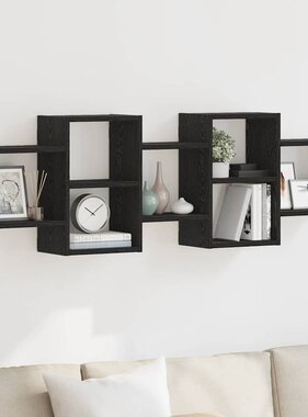 VidaXL Wandplank Zwart Eiken 129x18x42 cm Bewerkt Hout