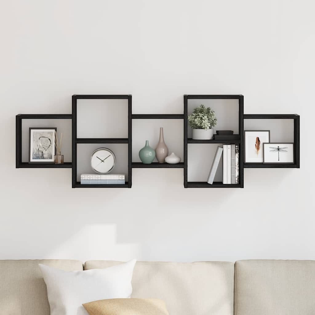 VidaXL Wandplank Zwart Eiken 129x18x42 cm Bewerkt Hout