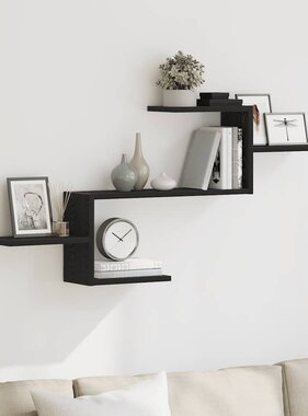 VidaXL Wandplank Zwart Eiken 104x15x49 cm Bewerkt Hout