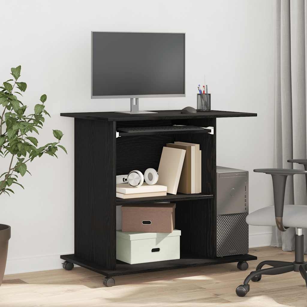 VidaXL Computerbureau Zwart Eiken 80x50x75 cm Bewerkt Hout