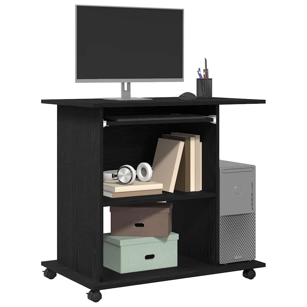 VidaXL Computerbureau Zwart Eiken 80x50x75 cm Bewerkt Hout