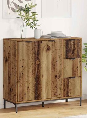 VidaXL Dressoir met lade Oud hout 89,5 x 33 x 82 cm Bewerkt hout