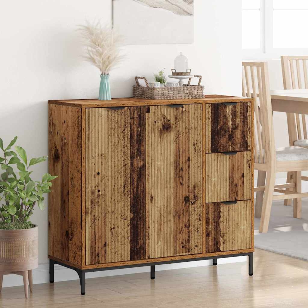 VidaXL Dressoir met lade Oud hout 89,5 x 33 x 82 cm Bewerkt hout