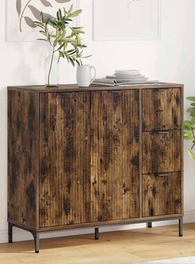 VidaXL Dressoir met lade Gerookt eiken 89,5 x 33 x 82 cm Bewerkt hout