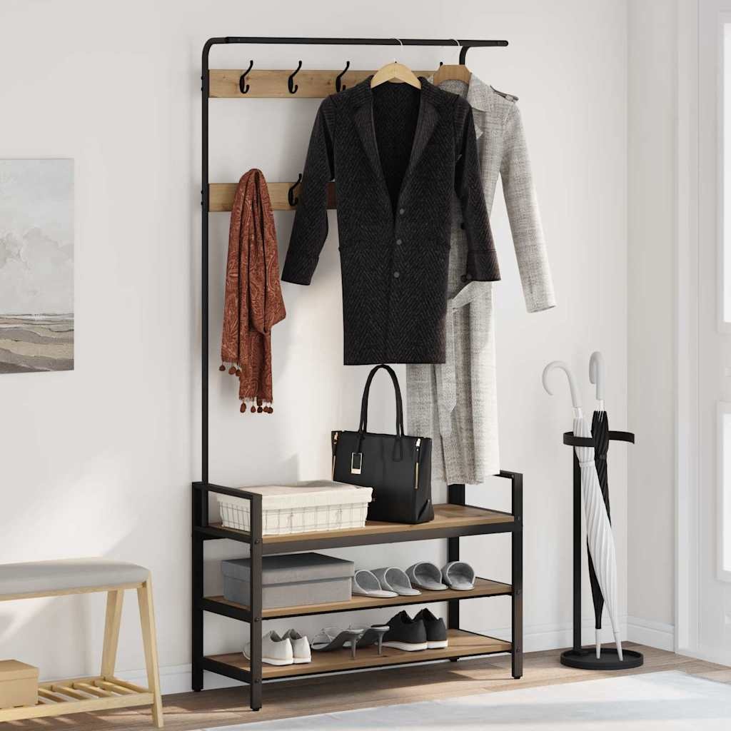 VidaXL Kapstok artisanaal eikenkleurig 95 x 34 x 184 cm Bewerkt hout