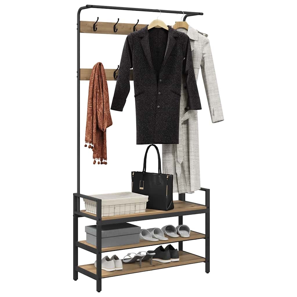 VidaXL Kapstok artisanaal eikenkleurig 95 x 34 x 184 cm Bewerkt hout