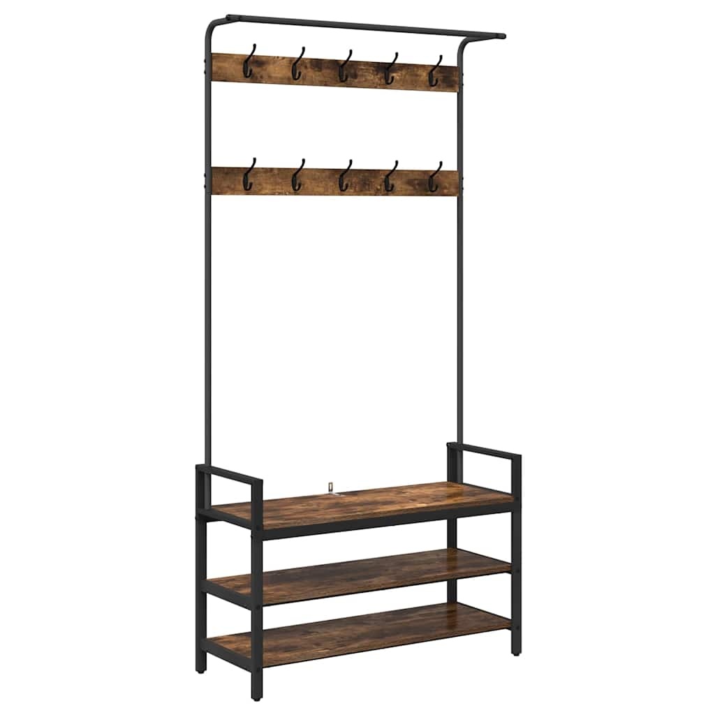 VidaXL Kapstok met plank Gerookt eiken 95 x 34 x 184 cm Bewerkt hout