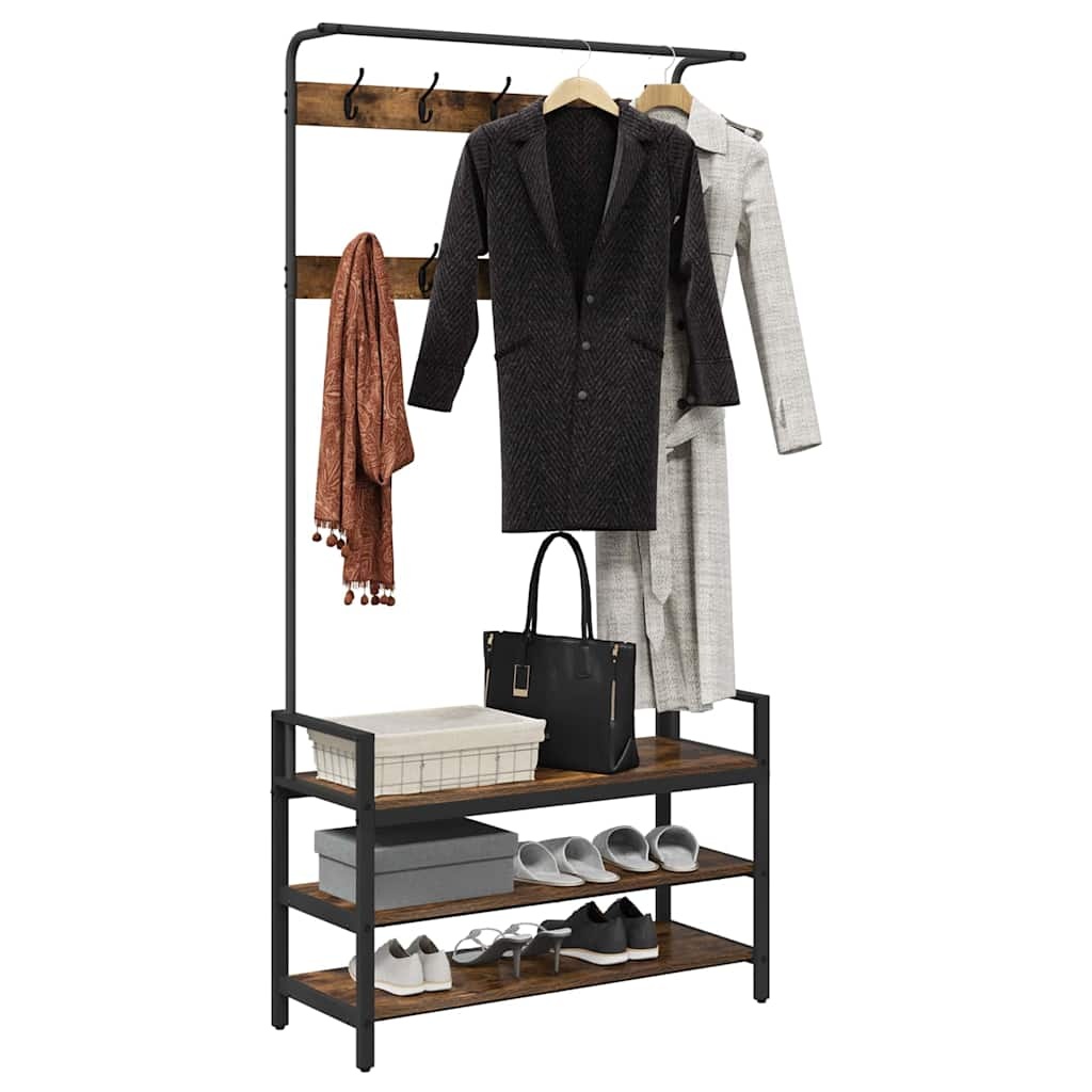 VidaXL Kapstok met plank Gerookt eiken 95 x 34 x 184 cm Bewerkt hout