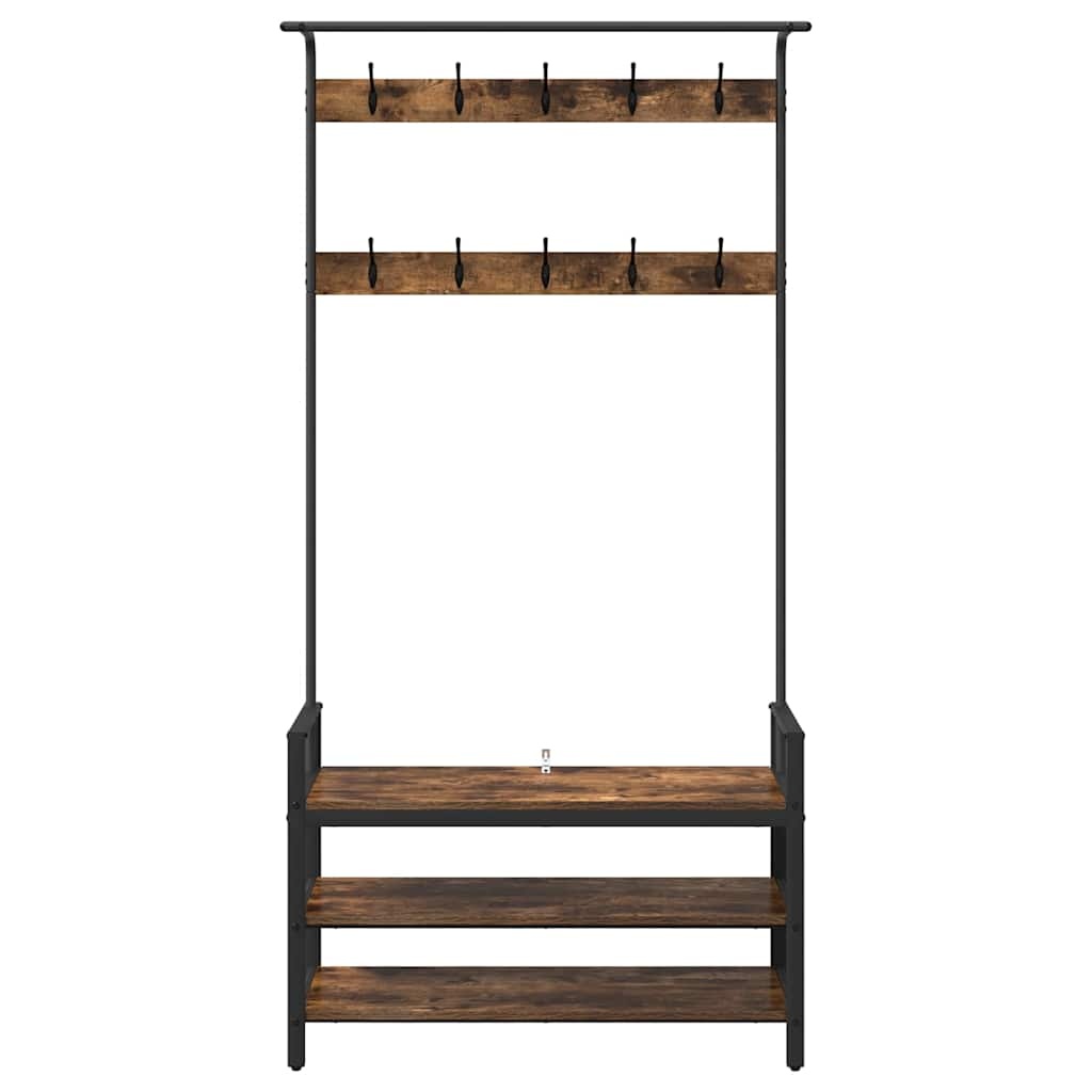 VidaXL Kapstok met plank Gerookt eiken 95 x 34 x 184 cm Bewerkt hout
