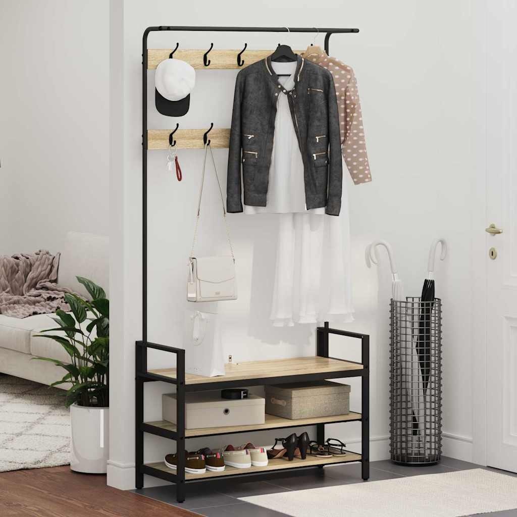 VidaXL Kapstok met plank Sonoma eiken 95 x 34 x 184 cm Bewerkt hout