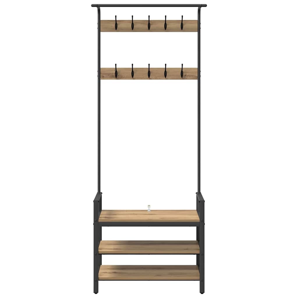 VidaXL Kapstok artisanaal eikenkleurig 75 x 34 x 184 cm Bewerkt hout