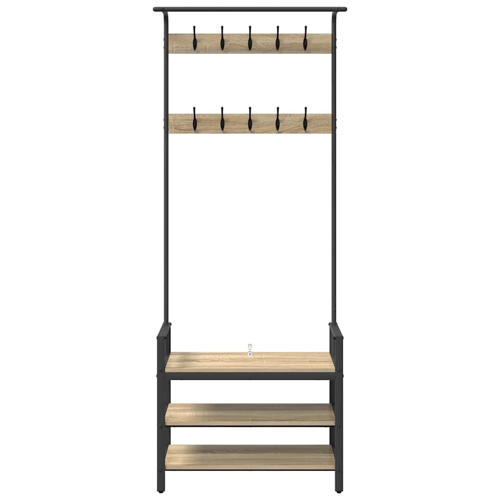 VidaXL Kapstok met plank Sonoma eiken 75 x 34 x 184 cm Bewerkt hout