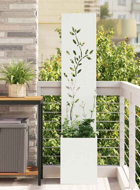 VidaXL Tuin Privacy Screen Bloemen Wit 32 x 140 cm Koudgewalst staal