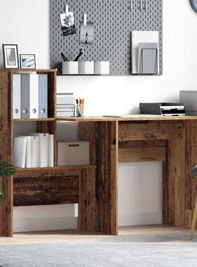 VidaXL Bureau met plank Oud hout 131,5 x 50 x 106,5 cm Bewerkt hout