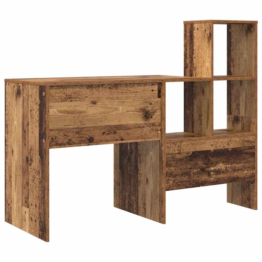 VidaXL Bureau met plank Oud hout 131,5 x 50 x 106,5 cm Bewerkt hout