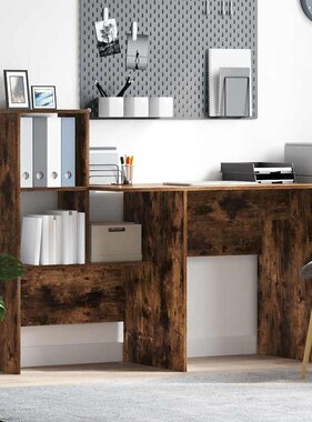 VidaXL Bureau Gerookt eiken 131,5 x 50 x 106,5 cm Bewerkt hout