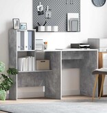 VidaXL Bureau met plank Betongrijs 131,5 x 50 x 106,5 cm Bewerkt hout