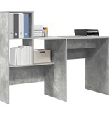 VidaXL Bureau met plank Betongrijs 131,5 x 50 x 106,5 cm Bewerkt hout
