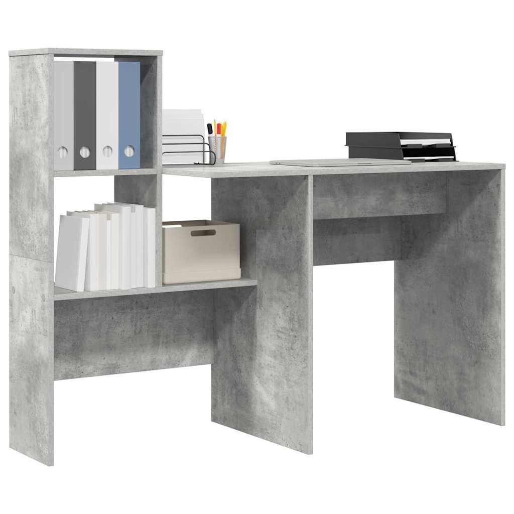VidaXL Bureau met plank Betongrijs 131,5 x 50 x 106,5 cm Bewerkt hout