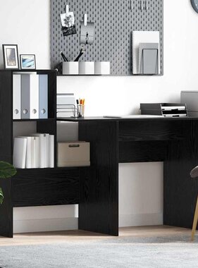 VidaXL Bureau met plank Zwart eiken 131,5 x 50 x 106,5 cm Bewerkt hout