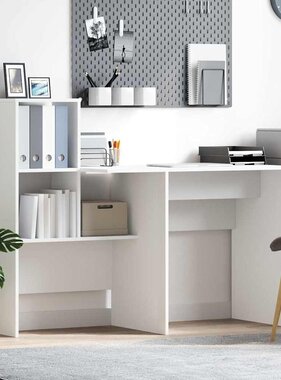 VidaXL Bureau met plank Wit 131,5 x 50 x 106,5 cm Bewerkt hout