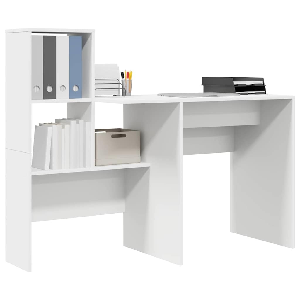 VidaXL Bureau met plank Wit 131,5 x 50 x 106,5 cm Bewerkt hout