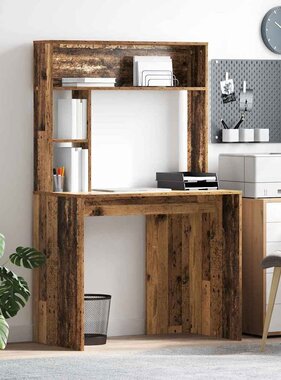 VidaXL Bureau met plank Oud hout 91 x 50 x 149 cm Bewerkt hout