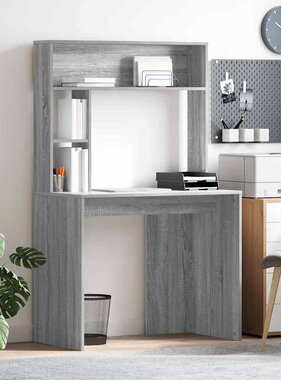 VidaXL Bureau met plank Grijs sonoma 91 x 50 x 149 cm Bewerkt hout