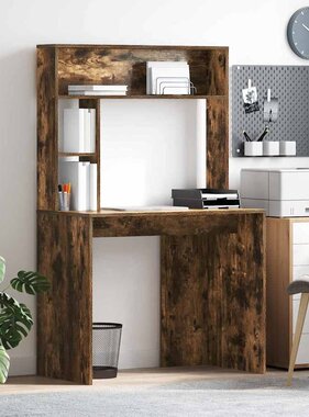 VidaXL Bureau met plank Gerookt eiken 91 x 50 x 149 cm Bewerkt hout