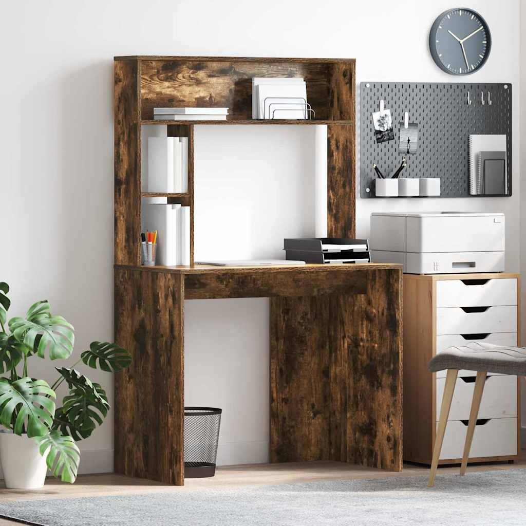 VidaXL Bureau met plank Gerookt eiken 91 x 50 x 149 cm Bewerkt hout