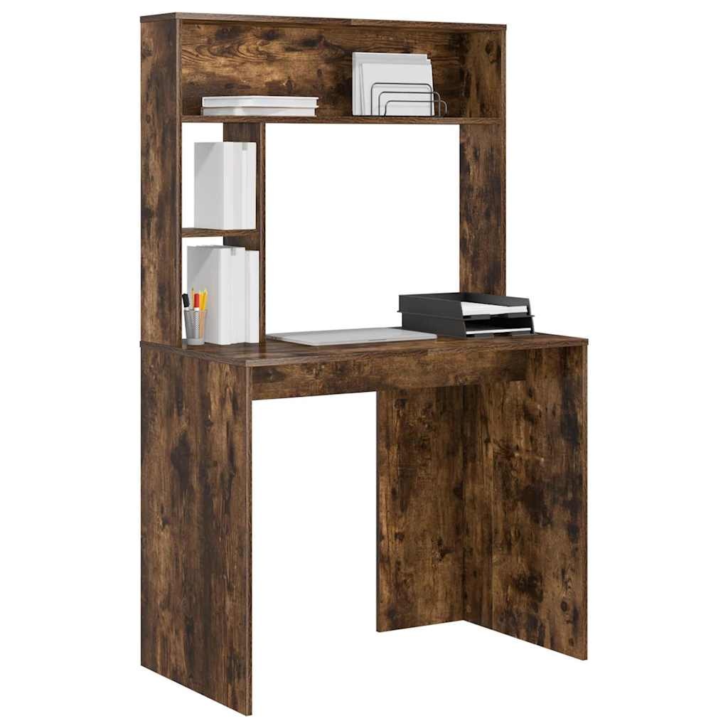 VidaXL Bureau met plank Gerookt eiken 91 x 50 x 149 cm Bewerkt hout