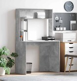 VidaXL Bureau met plank Betongrijs 91 x 50 x 149 cm Bewerkt hout