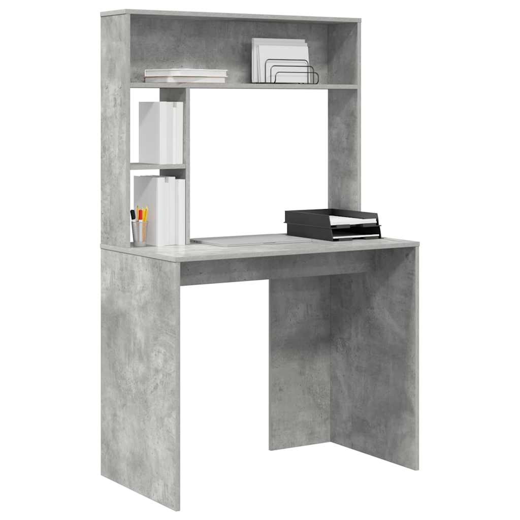 VidaXL Bureau met plank Betongrijs 91 x 50 x 149 cm Bewerkt hout