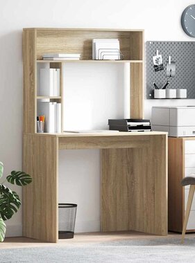 VidaXL Bureau met plank Sonoma eiken 91 x 50 x 149 cm Bewerkt hout