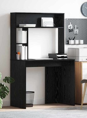 VidaXL Bureau met plank Zwart eiken 91 x 50 x 149 cm Bewerkt hout