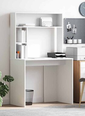 VidaXL Bureau met plank met opslag Wit 91 x 50 x 149 cm Bewerkt hout