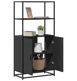VidaXL Hoge kast 68x35x139 cm bewerkt hout en metaal zwart