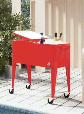 VidaXL Koelbox op wielen 92x43x89 cm rood