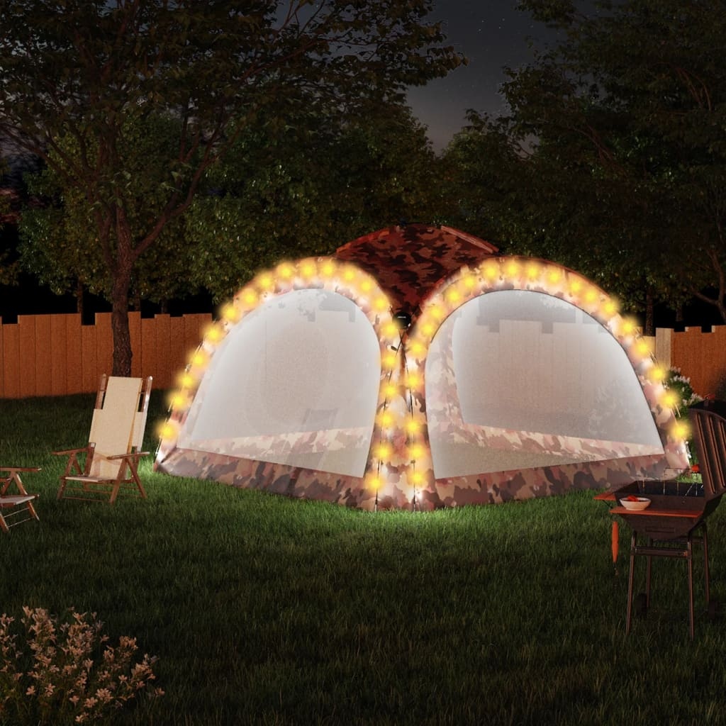 VidaXL Partytent met LED en 4 zijwanden 3,6x3,6x2,3 m camouflage
