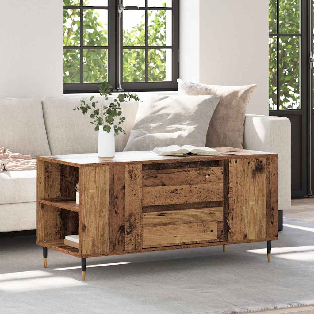 VidaXL Salontafel with Drawer Oud hout 102 x 44.5 x 50 cm Bewerkt hout