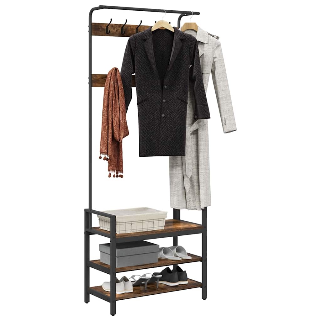 VidaXL Kapstok met plank Gerookt eiken 75 x 34 x 184 cm Bewerkt hout