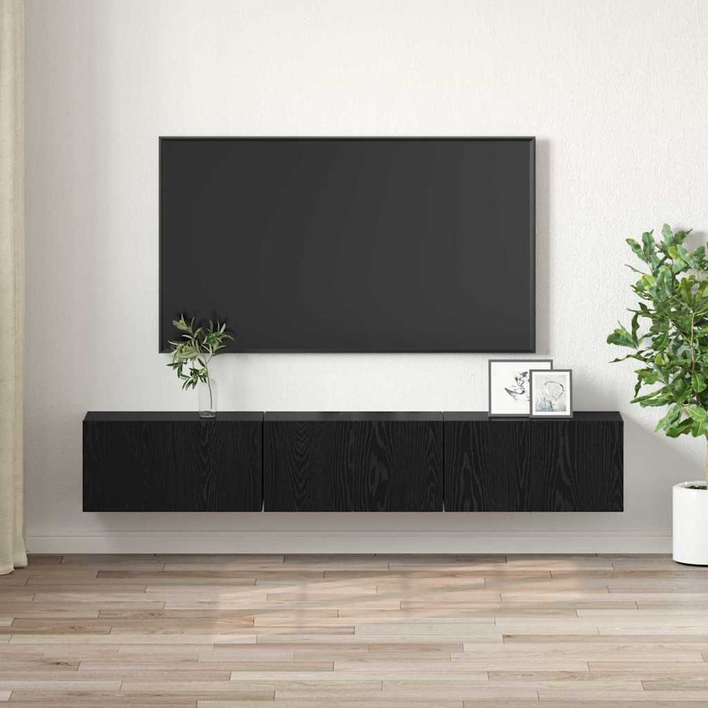 VidaXL TV-kast 3 pcs Zwart 60 x 30 x 30 cm Bewerkt hout