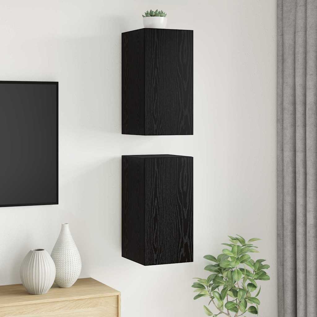 VidaXL Wand TV-kast Wandgemonteerd 2 pcs Zwart eiken Bewerkt hout