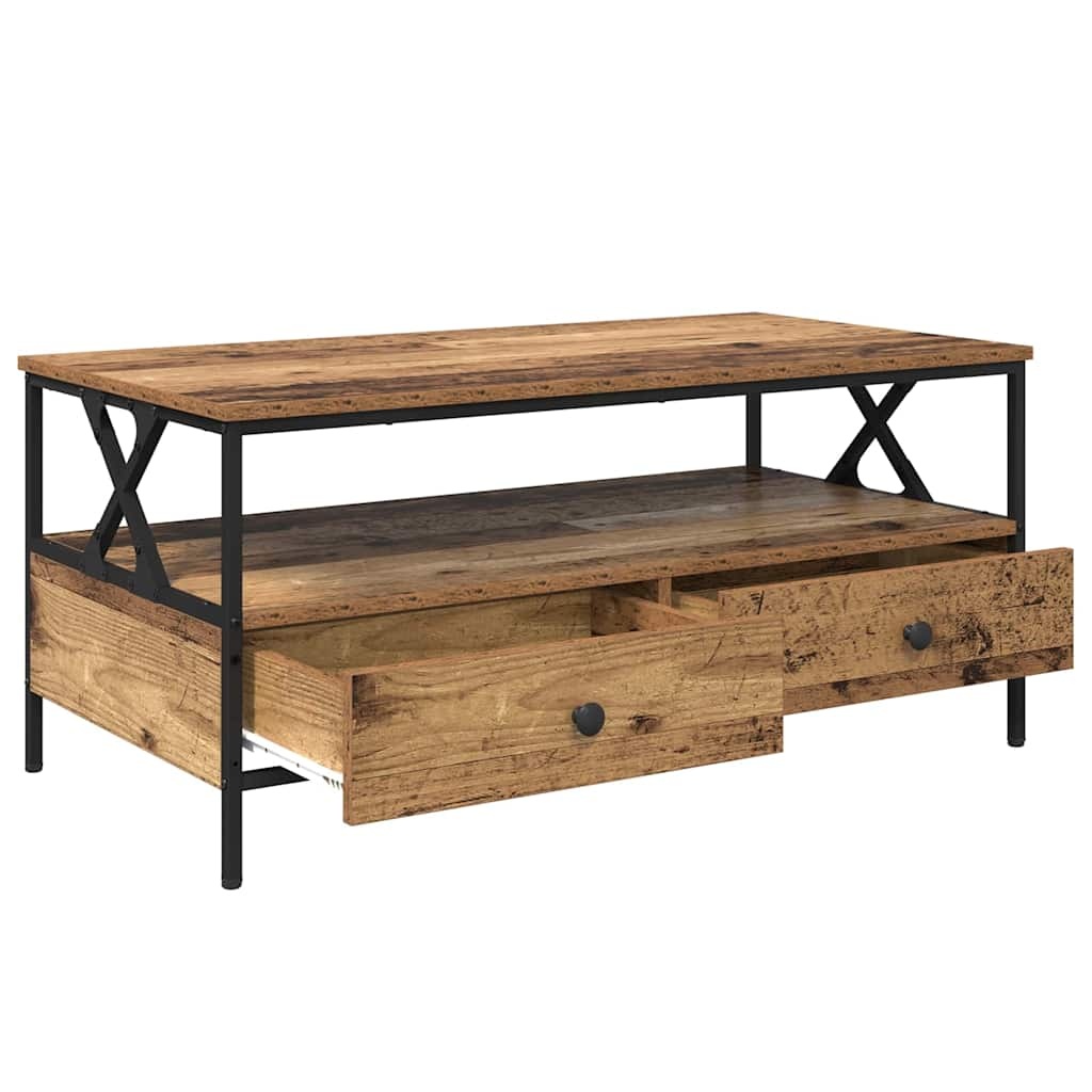 VidaXL Salontafel with Drawer Oud hout 100 x 51 x 45 cm Bewerkt hout