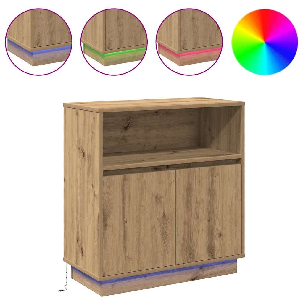VidaXL Dressoir met LED artisanaal eikenkleurig 71 x 34,5 x 75 cm