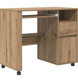 VidaXL Bureau met Wielen artisanaal eikenkleurig 91 x 50 x 77 cm