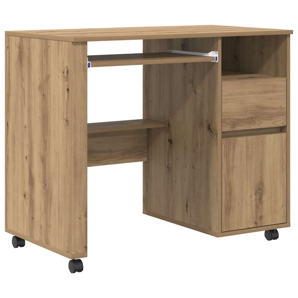 VidaXL Bureau met Wielen artisanaal eikenkleurig 91 x 50 x 77 cm