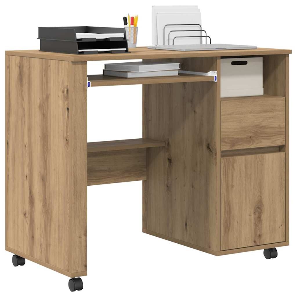 VidaXL Bureau met Wielen artisanaal eikenkleurig 91 x 50 x 77 cm