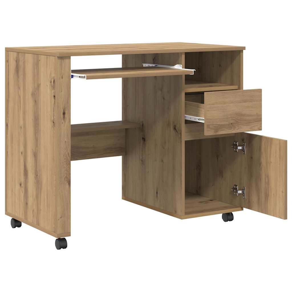 VidaXL Bureau met Wielen artisanaal eikenkleurig 91 x 50 x 77 cm